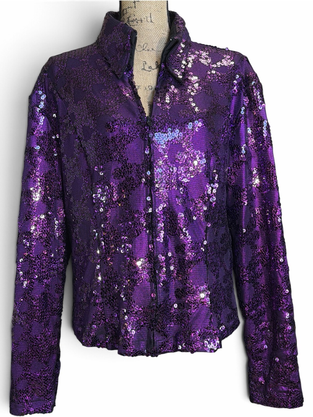 Women's Purple Festive Embellished Sequin zipper-Front Jacket EC. Size 3X